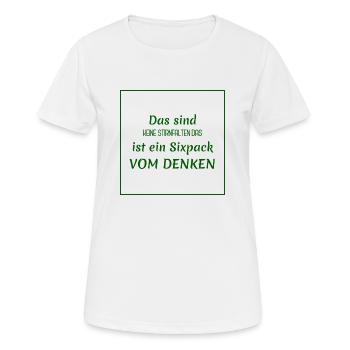witzige sprüche - denken vs. sixpack - Frauen T-Shirt atmungsaktiv - Weiß - Vorne - AI Model Female 172 dark (172cm)