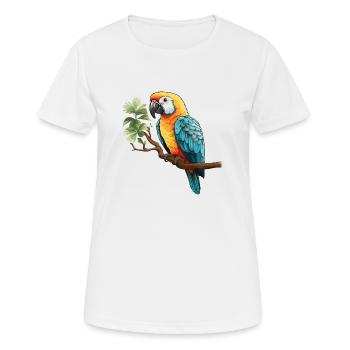 Ara Papagei in Gelb-Orange Blau-Türkis - Frauen T-Shirt atmungsaktiv - Weiß - Vorne - AI Model Female 172 dark (172cm)