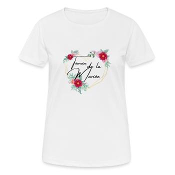 Témoin de la mariée coeur floral -tshirt assorti - T-shirt respirant Femme - blanc - Devant - AI Model Female 172 dark (172cm)