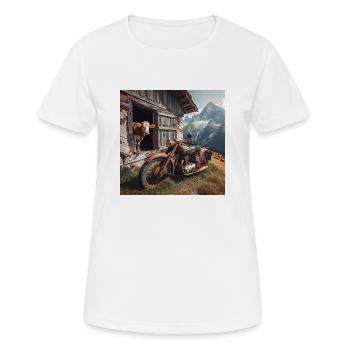 Kuh und Motorrad auf der Alm - Frauen T-Shirt atmungsaktiv - Weiß - Vorne - AI Model Female 172 dark (172cm)