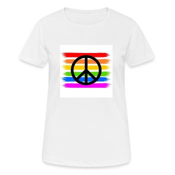 Peacezeichen auf LGBT Regenbogenfahne - Frauen T-Shirt atmungsaktiv - Weiß - Vorne - AI Model Female 172 dark (172cm)