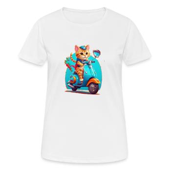 Katze fährt Roller - Frauen T-Shirt atmungsaktiv - Weiß - Vorne - AI Model Female 172 dark (172cm)