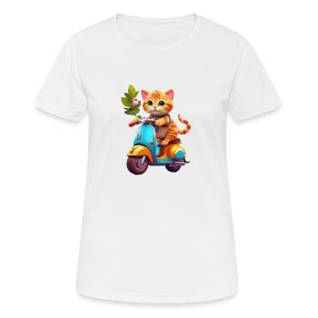 Katze fährt Roller - Frauen T-Shirt atmungsaktiv - Weiß - Vorne - AI Model Female 172 dark (172cm)