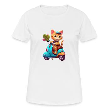 Katze fährt Roller - Frauen T-Shirt atmungsaktiv - Weiß - Vorne - AI Model Female 172 dark (172cm)