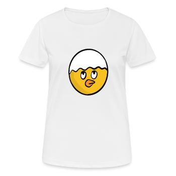 Un poussin jaune avec une coquille sur la tête - T-shirt respirant Femme - blanc - Devant - AI Model Female 172 dark (172cm)