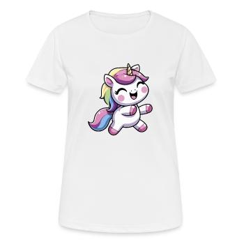 Fröhliches Einhorn tanzt - Frauen T-Shirt atmungsaktiv - Weiß - Vorne - AI Model Female 172 dark (172cm)
