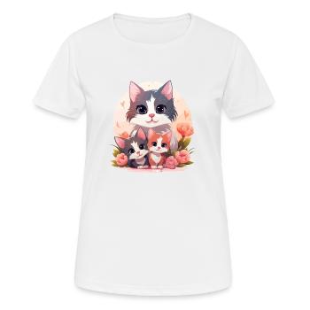 Katzen T-Shirt - Frauen T-Shirt atmungsaktiv - Weiß - Vorne - AI Model Female 172 dark (172cm)