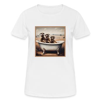 Erdmännchen in der Badewanne - Frauen T-Shirt atmungsaktiv - Weiß - Vorne - AI Model Female 172 dark (172cm)