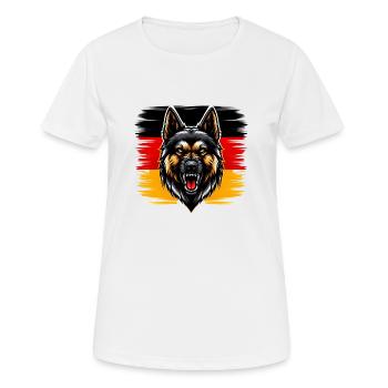 Stolzer Deutscher Schäferhund vor Deutschlandfahne - Frauen T-Shirt atmungsaktiv - Weiß - Vorne - AI Model Female 172 dark (172cm)