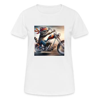 Gato Loco Cool Biker Cat avec casque Chopper Cat - T-shirt respirant Femme - blanc - Devant - AI Model Female 172 dark (172cm)