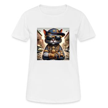 Gato Loco RapCat RapperCat Rappende Katze Klunker - Frauen T-Shirt atmungsaktiv - Weiß - Vorne - AI Model Female 172 dark (172cm)