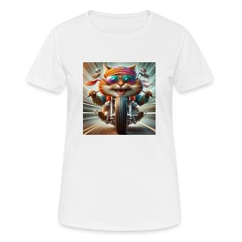 Gato Loco BikerCat Moto Cat Conduite Croisière - T-shirt respirant Femme - blanc - Devant - AI Model Female 172 dark (172cm)