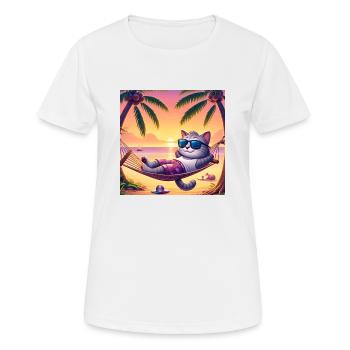 Gato Loco Katze Sonnenuntergang Cat Sunset Palms - T-shirt respirant Femme - blanc - Devant - AI Model Female 172 dark (172cm)