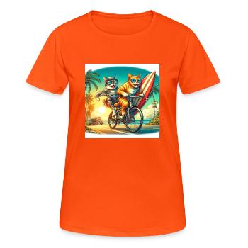 Gato Loco Surfing Cat Surfer Feunde Bike Cool - T-shirt respirant Femme - orange néon - Devant - AI Model Female 172 dark (172cm)
