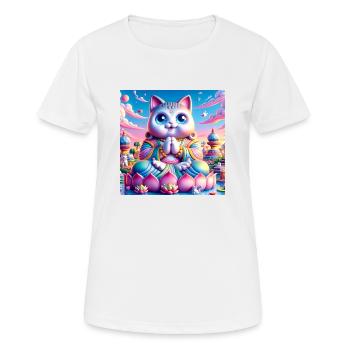 Gato Loco Meditation Yoga Yogi Katze Lotussitz Cat - Frauen T-Shirt atmungsaktiv - Weiß - Vorne - AI Model Female 172 dark (172cm)
