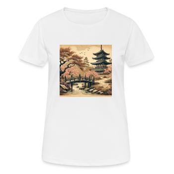 Pagode japonaise vintage en fleurs de cerisier - T-shirt respirant Femme - blanc - Devant - AI Model Female 172 dark (172cm)