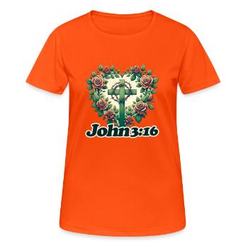 Jean 3 :16 - T-shirt respirant Femme - orange néon - Devant - AI Model Female 172 dark (172cm)