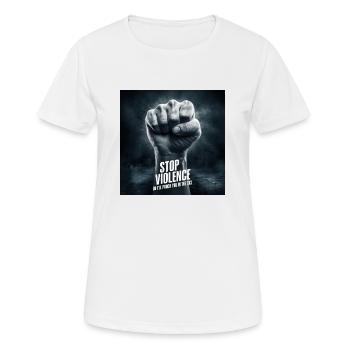 Stop Gewalt oder ich hau dir in die XXX - Frauen T-Shirt atmungsaktiv - Weiß - Vorne - AI Model Female 172 dark (172cm)
