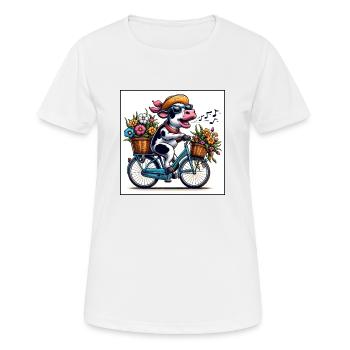 Singende Kuh auf dem Fahrrad - Frauen T-Shirt atmungsaktiv - Weiß - Vorne - AI Model Female 172 dark (172cm)
