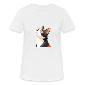 Katze schaut nach oben - Frauen T-Shirt atmungsaktiv - Weiß - Vorne - AI Model Female 172 dark (172cm)