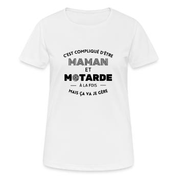 Compliqué d'être maman et motarde ça va je gère - T-shirt respirant Femme - blanc - Devant - AI Model Female 172 dark (172cm)