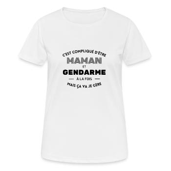 Compliqué d'être maman et gendarme ça va je gère - T-shirt respirant Femme - blanc - Devant - AI Model Female 172 dark (172cm)
