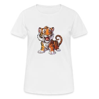 Heureux Tigre Dessin Animé Amoureux des animaux - T-shirt respirant Femme - blanc - Devant - AI Model Female 172 dark (172cm)