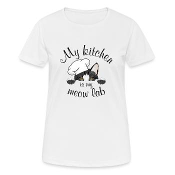 Meine Küche ist mein Miau-Labor - Frauen T-Shirt atmungsaktiv - Weiß - Vorne - AI Model Female 172 dark (172cm)