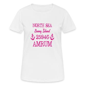 Amrum - 25946 - Nordsee Insel - Frauen T-Shirt atmungsaktiv - Weiß - Vorne - AI Model Female 172 dark (172cm)
