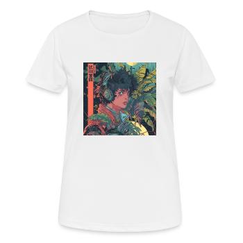 80er Jahre Anime Plantlover Musik hören Drucken - Frauen T-Shirt atmungsaktiv - Weiß - Vorne - AI Model Female 172 dark (172cm)