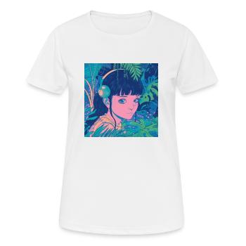 80er Jahre Anime Plantlover Musik hören Drucken - Frauen T-Shirt atmungsaktiv - Weiß - Vorne - AI Model Female 172 dark (172cm)