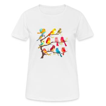 Bunte Vögel auf den Ästen - Frauen T-Shirt atmungsaktiv - Weiß - Vorne - AI Model Female 172 dark (172cm)