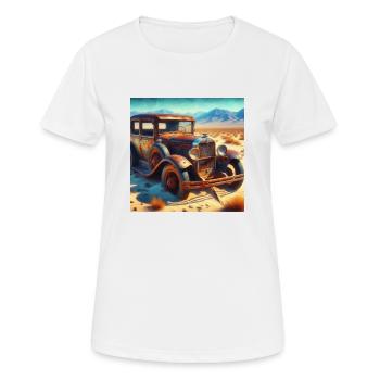 Épave de voiture ancienne dans le désert - T-shirt respirant Femme - blanc - Devant - AI Model Female 172 dark (172cm)