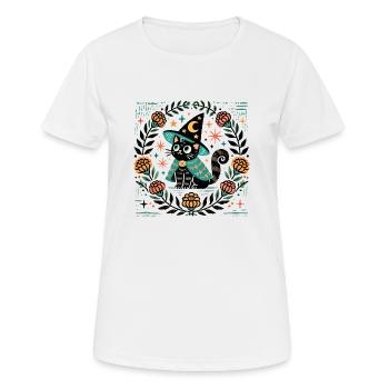 Chat sorcier - T-shirt respirant Femme - blanc - Devant - AI Model Female 172 dark (172cm)