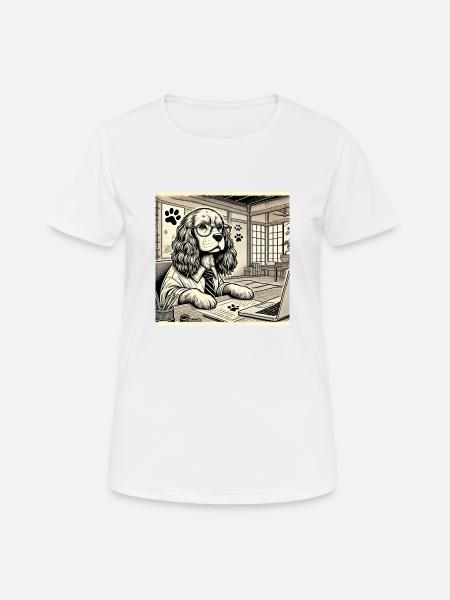 Japan Ukijo e Style Desk Cocker Spaniel - Women's Breathable T-Shirt - white