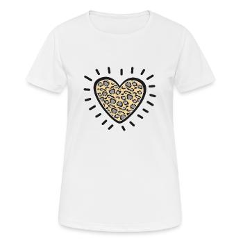 Shiny heart logo in animal print in cream - Women's Breathable T-Shirt - white - Front - AI Model Female 172 dark (172cm)