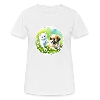 Hund und Katze in Harmonie - Frauen T-Shirt atmungsaktiv - Weiß - Vorne - AI Model Female 172 dark (172cm)