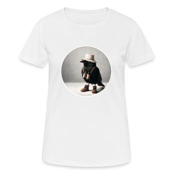 Amsel mit Fernglas, Zeitungshut und Schuhe - Frauen T-Shirt atmungsaktiv - Weiß - Vorne - AI Model Female 172 dark (172cm)
