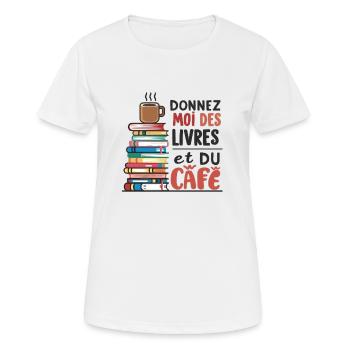 livres et café - culture et boisson - T-shirt respirant Femme - blanc - Devant - AI Model Female 172 dark (172cm)