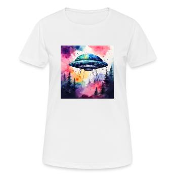 UFO farbig - Frauen T-Shirt atmungsaktiv - Weiß - Vorne - AI Model Female 172 dark (172cm)