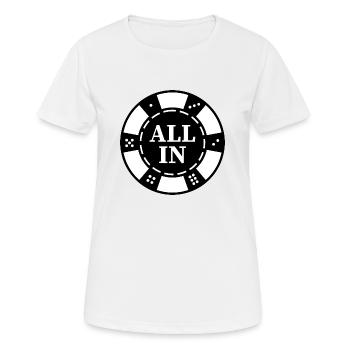 "ALL IN" Casino-Chip - Chip for Poker players - Women's Breathable T-Shirt - white - Front - AI Model Female 172 dark (172cm)