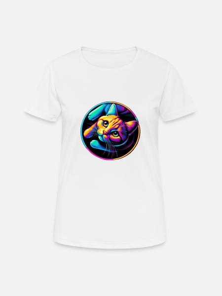 Katze Neon Bunt Farbig - Frauen T-Shirt atmungsaktiv - Weiß