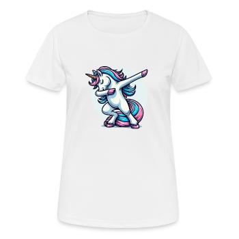 Unicorn Dabbing Einhorn - Frauen T-Shirt atmungsaktiv - Weiß - Vorne - AI Model Female 172 dark (172cm)
