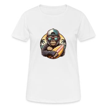Gorilla with Basecap and Sunglasses and Surfboard - Frauen T-Shirt atmungsaktiv - Weiß - Vorne - AI Model Female 172 dark (172cm)