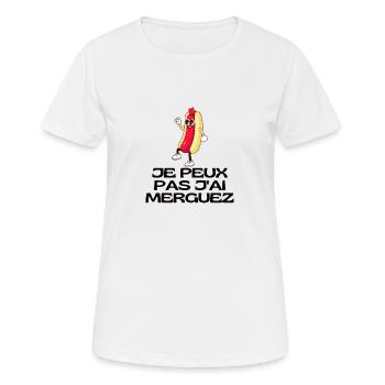 "T-shirt "Je peux pas j'ai merguez" - T-shirt respirant Femme - blanc - Devant - AI Model Female 172 dark (172cm)