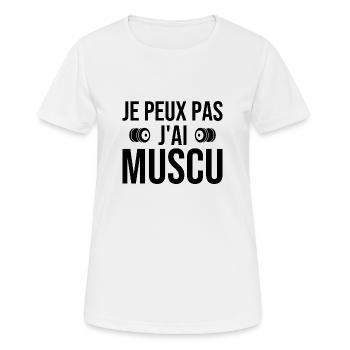 je peux pas j'ai muscu - T-shirt respirant Femme - blanc - Devant - AI Model Female 172 dark (172cm)