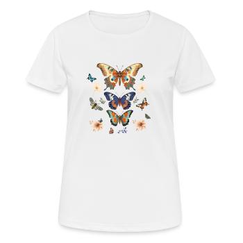 Butterflies and flowers vintage bohemian style - Women's Breathable T-Shirt - white - Front - AI Model Female 172 dark (172cm)