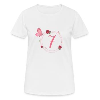 7e anniversaire papillon et fleurs fillettes - T-shirt respirant Femme - blanc - Devant - AI Model Female 172 dark (172cm)