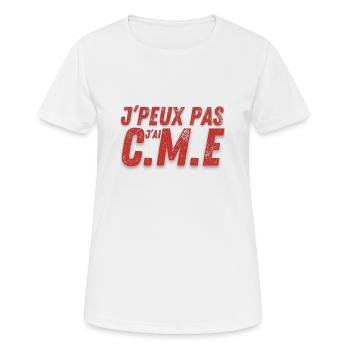 "Ich kann nicht, ich habe die C.M.E. Militärprüfung" - Frauen T-Shirt atmungsaktiv - Weiß - Vorne - AI Model Female 172 dark (172cm)