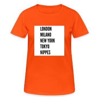 London Milano New York Tokyo Nippes - Frauen T-Shirt atmungsaktiv - Neonorange - Vorne - AI Model Female 172 dark (172cm)